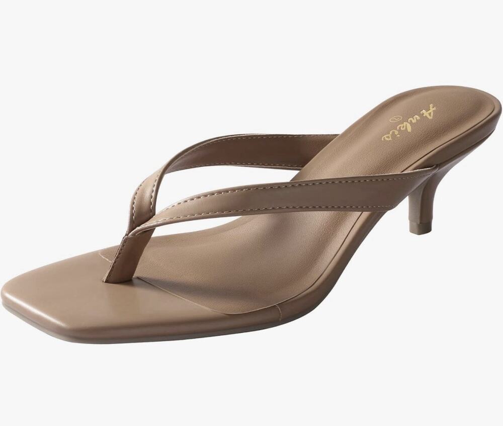 Ankis Women’s Kitten Heels Square Toe Brown Size 7